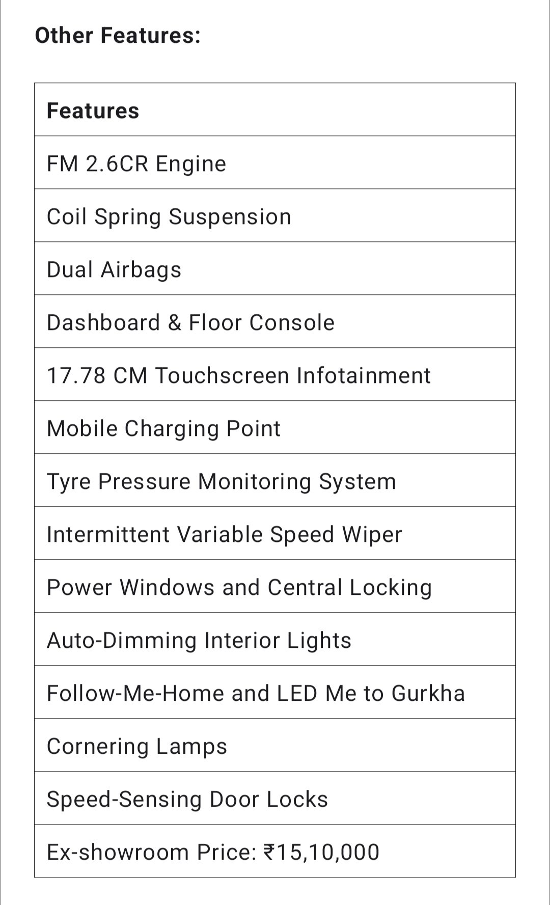 Gurkha Force 5 door features